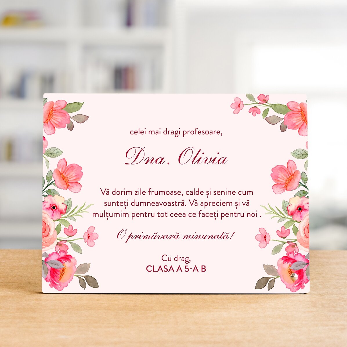 Ramă foto de birou personalizată cu mesaj pentru profesoară