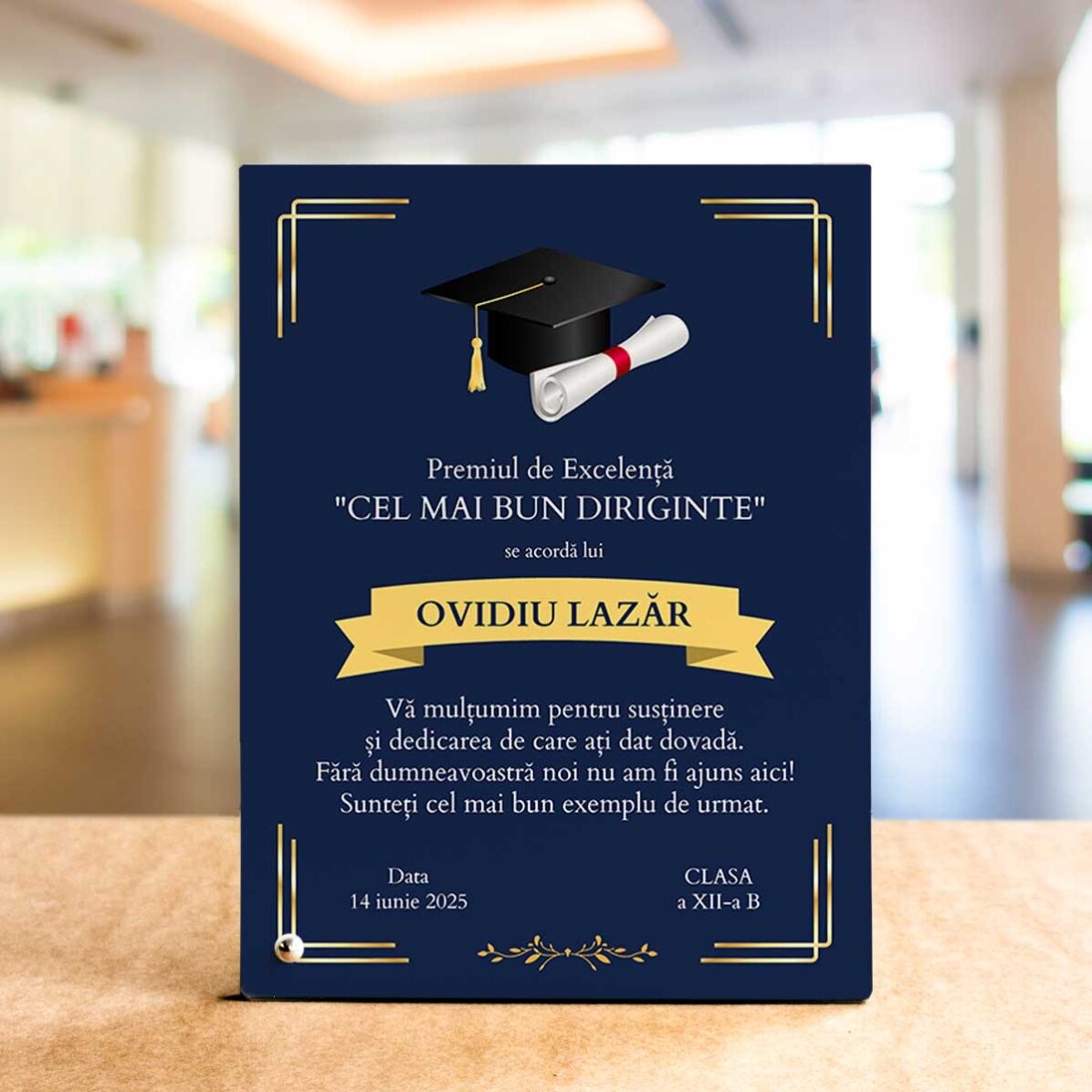 Ramă foto de birou personalizată cu mesaj - Premiul de Excelență