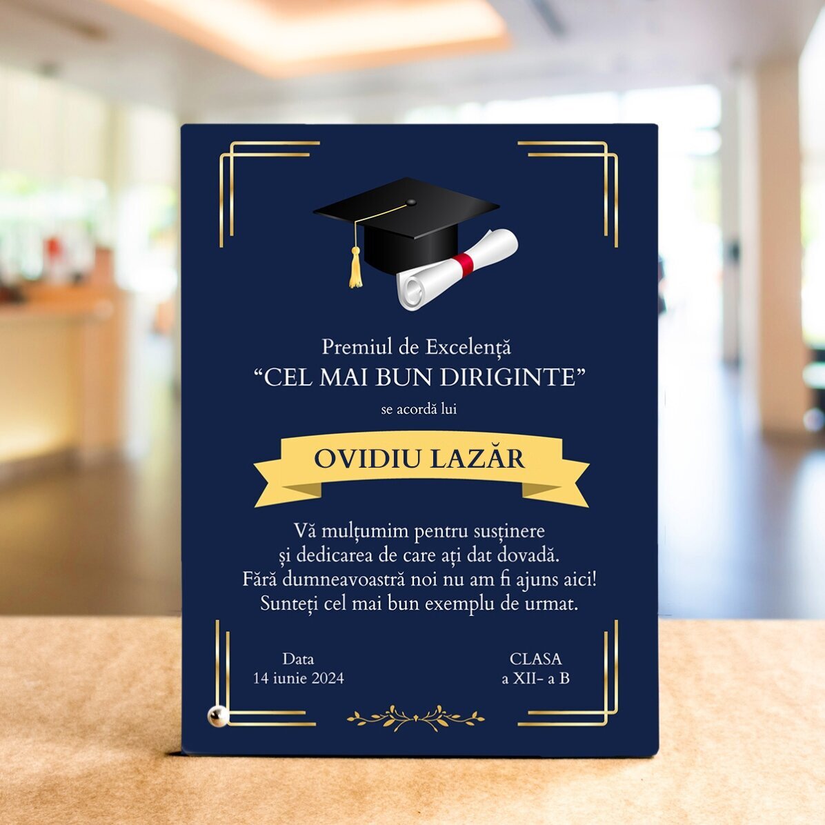 Ramă foto de birou personalizată cu mesaj - Premiul de Excelență
