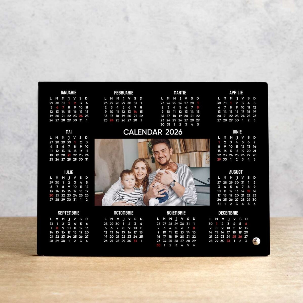 Ramă foto de birou personalizată cu o poză și calendar