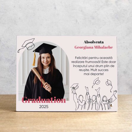Ramă foto de birou personalizată cu o poză și mesaj - Absolventă 