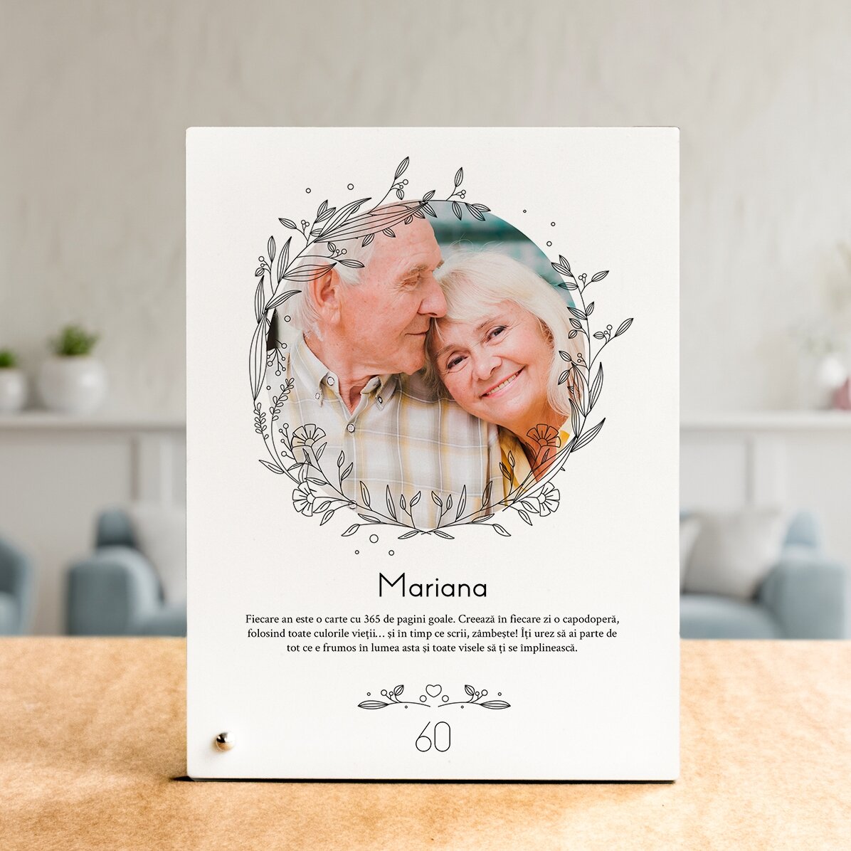 Ramă foto de birou personalizată cu o poză și text - Floral