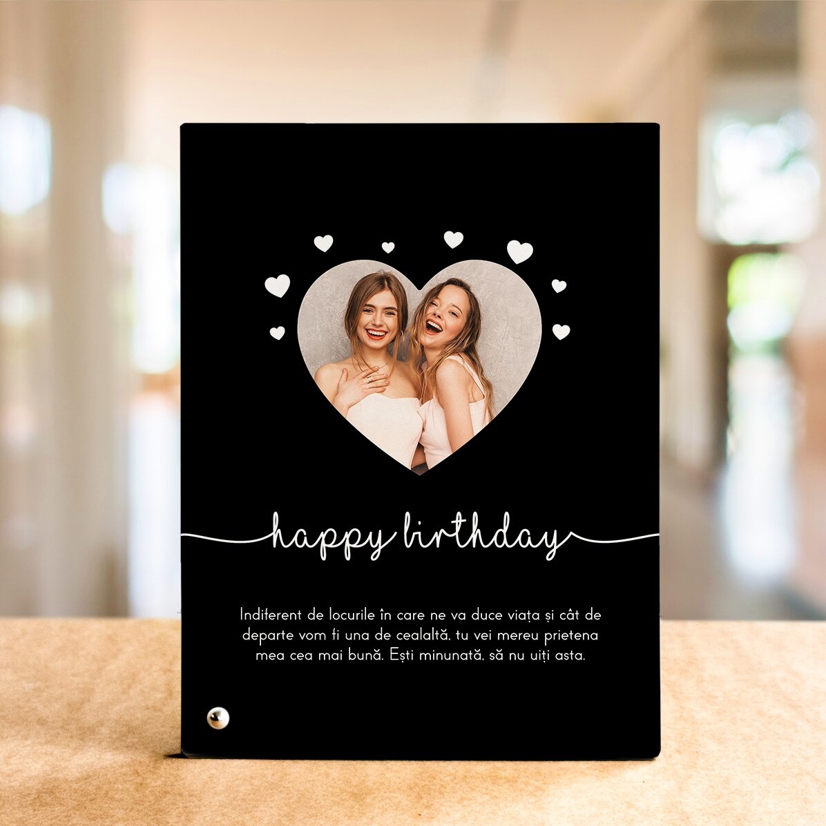 Ramă foto de birou personalizată cu o poză și text - Heart