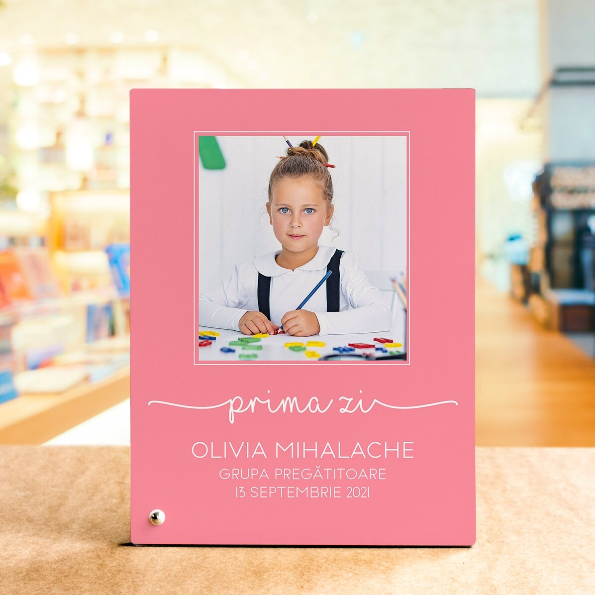 Ramă foto de birou personalizată cu o poză și text - My first day