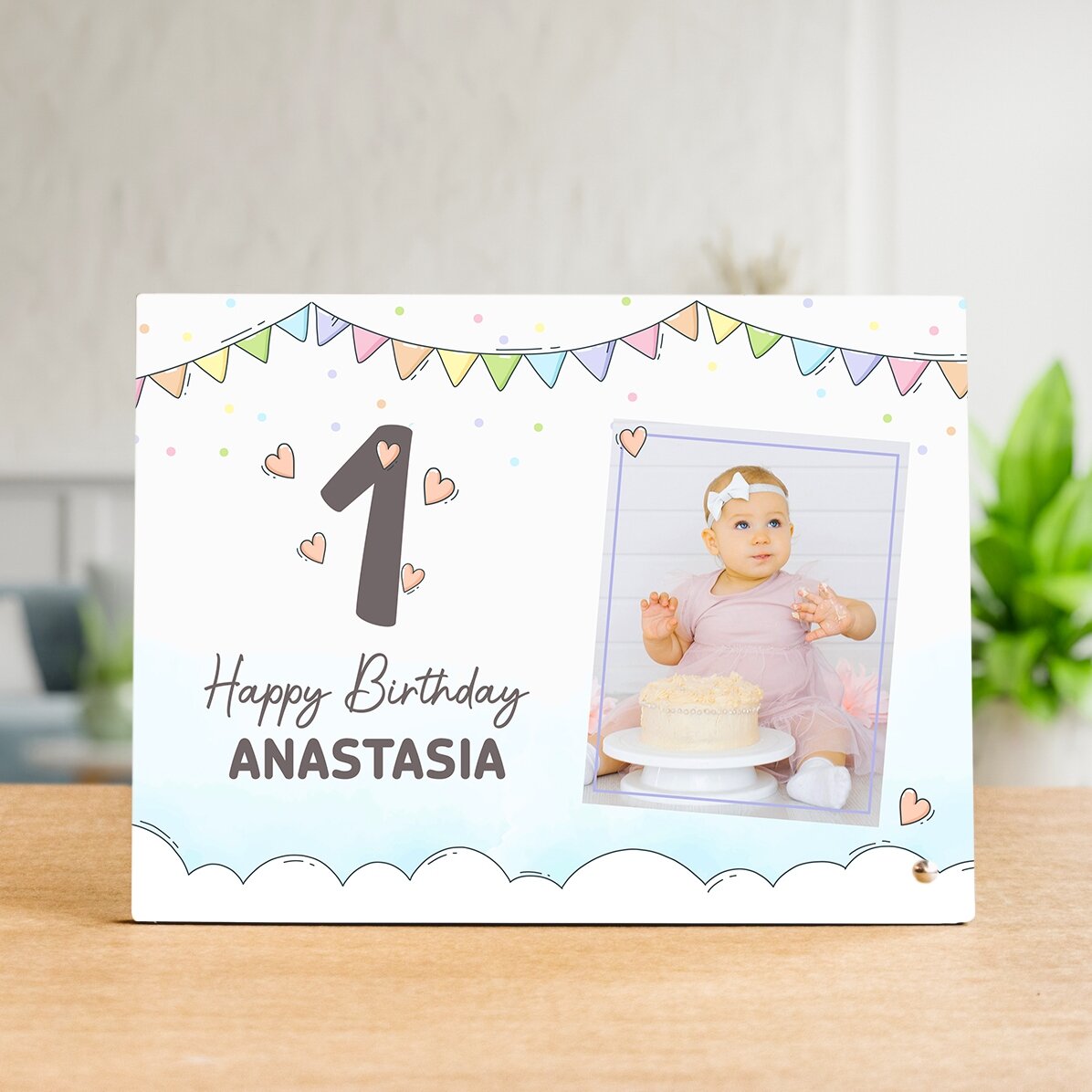 Ramă foto de birou personalizată cu o poză și text pentru copii