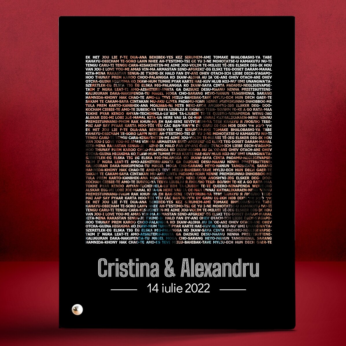 Ramă foto de birou personalizată cu o poză și text - Te iubesc în 100 de limbi