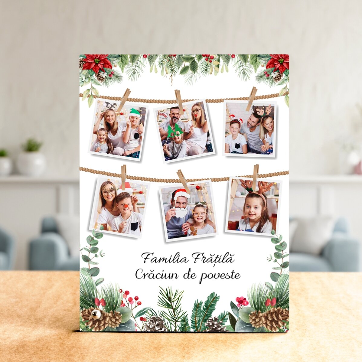 Ramă foto de birou personalizată cu poze și text - Poveste de Crăciun