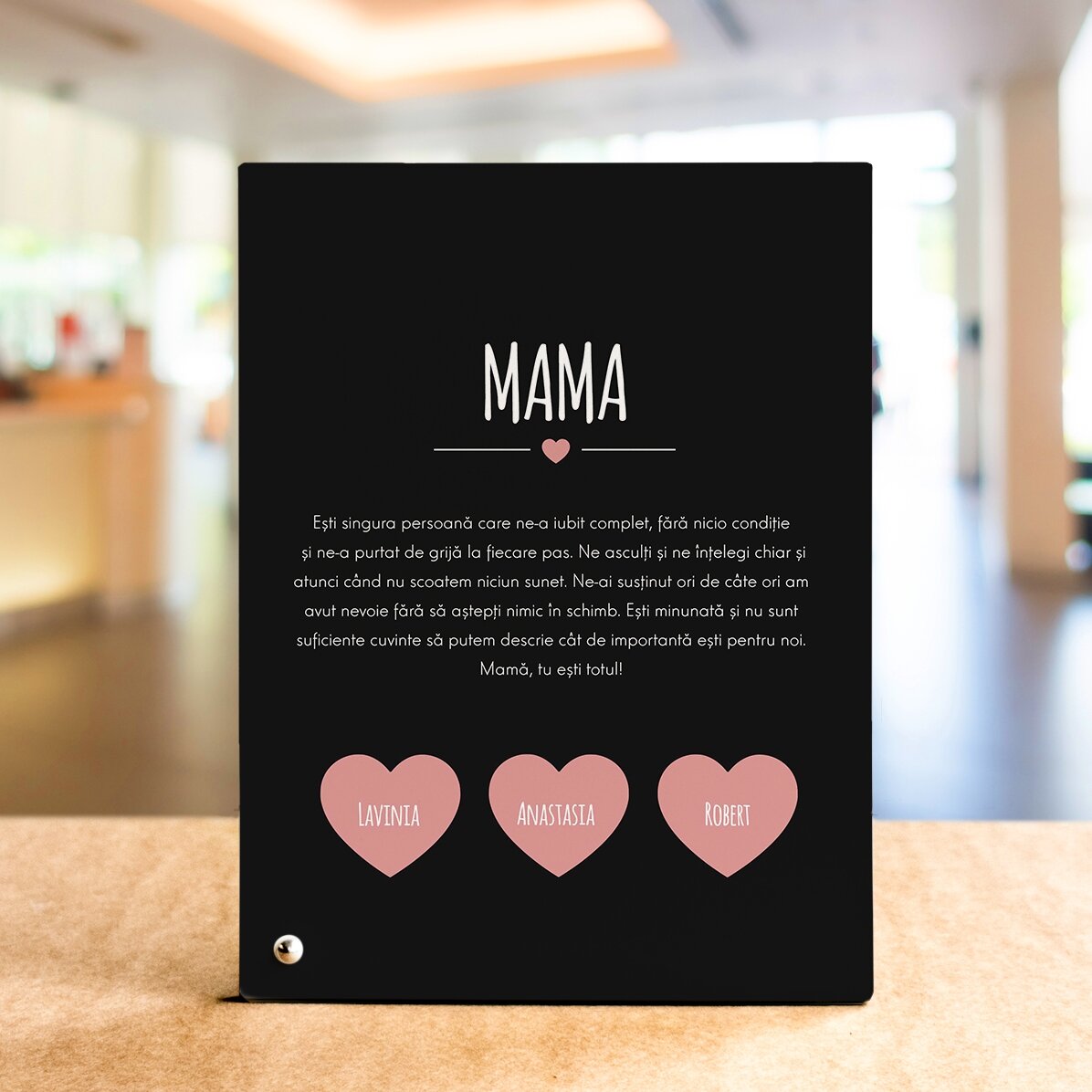 Ramă foto de birou personalizată cu text - Mesaj pentru mama