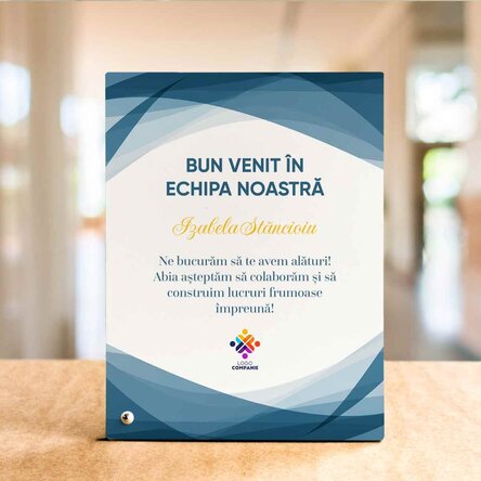 Ramă foto de birou personalizată cu text și logo - Bun Venit