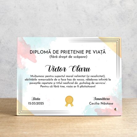 Ramă foto de birou personalizată - Diplomă de prietenie