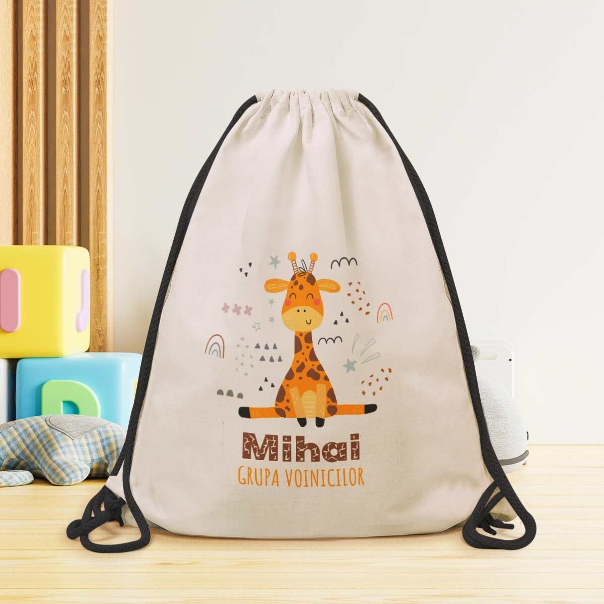 Rucsac personalizat cu nume - Girafă