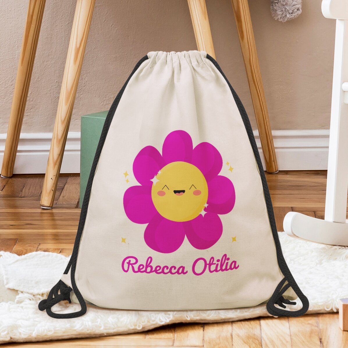 Rucsac personalizat cu nume - Model floare colorată