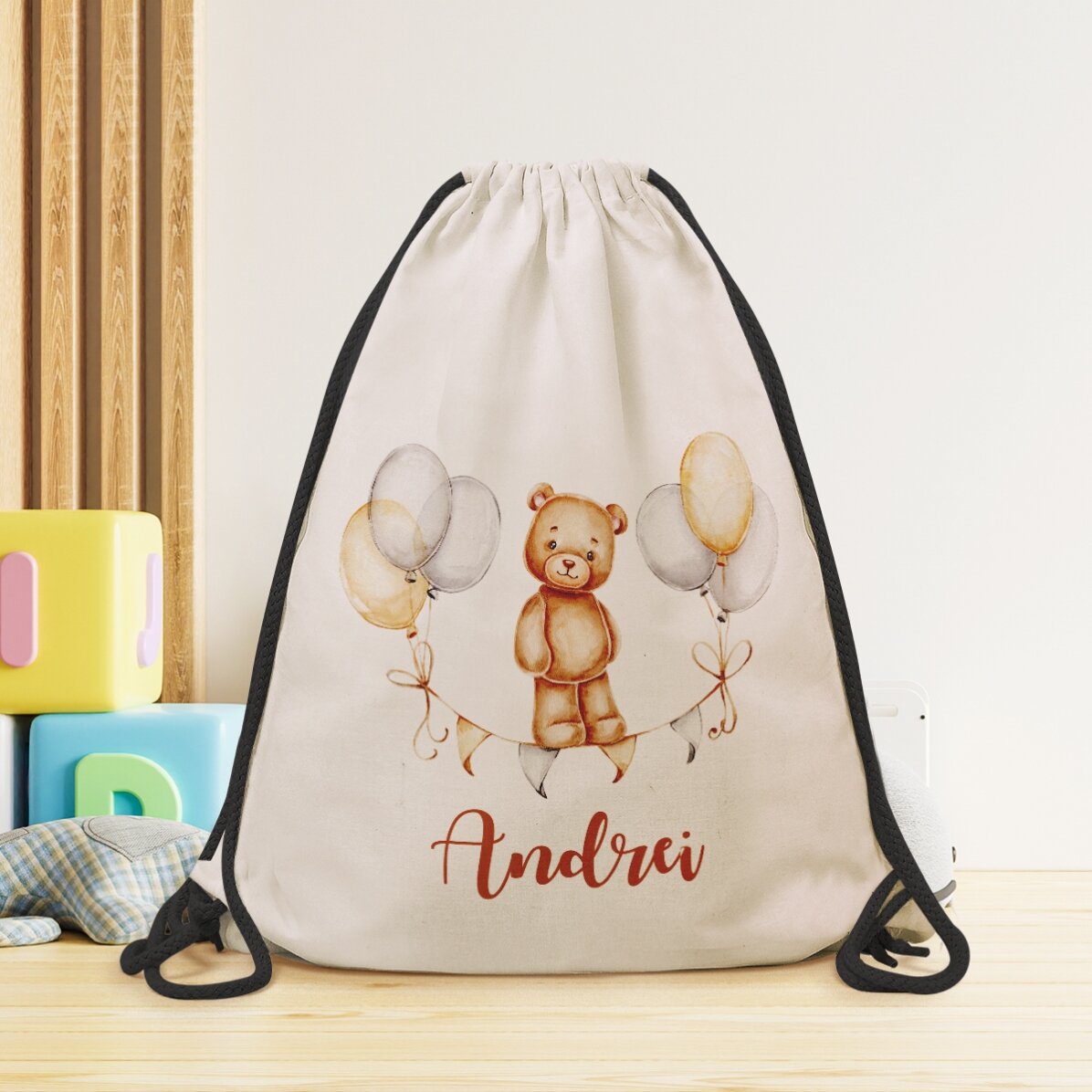 Rucsac personalizat cu nume pentru băieți - Urs de pluș