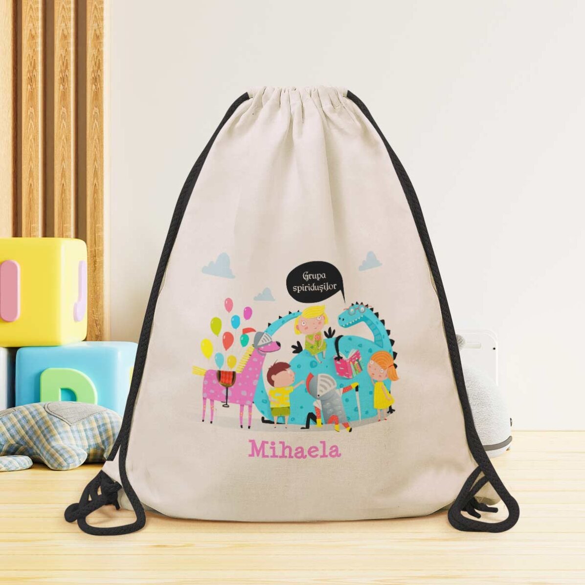 Rucsac personalizat cu nume - Reading dragon