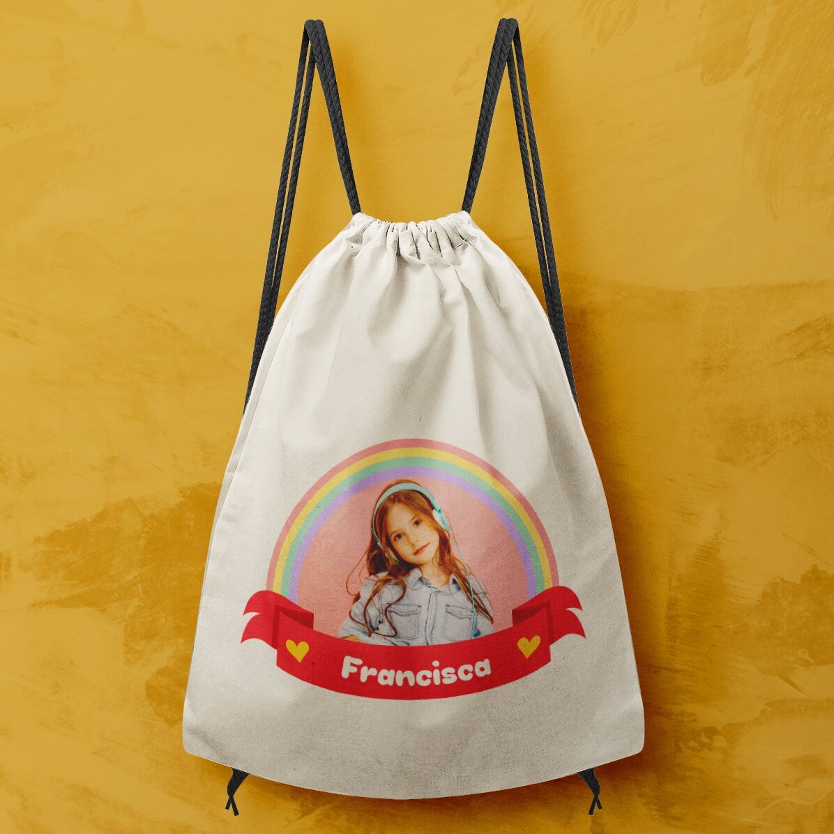 Rucsac personalizat cu o poză și nume - Rainbow