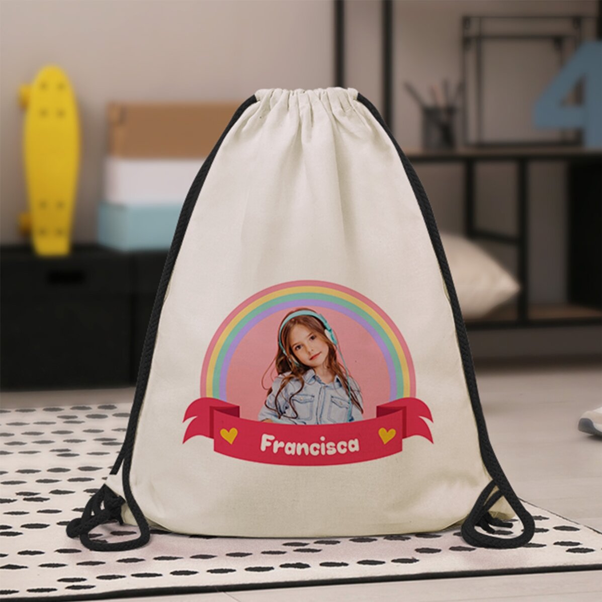 Rucsac personalizat cu o poză și nume - Rainbow