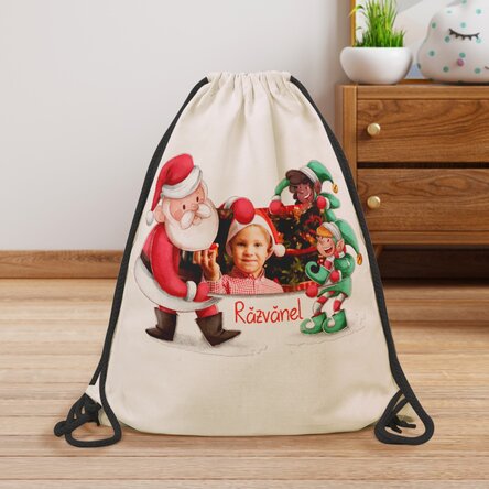 Rucsac personalizat cu poză și nume - Ajutoarele lui Moș Crăciun
