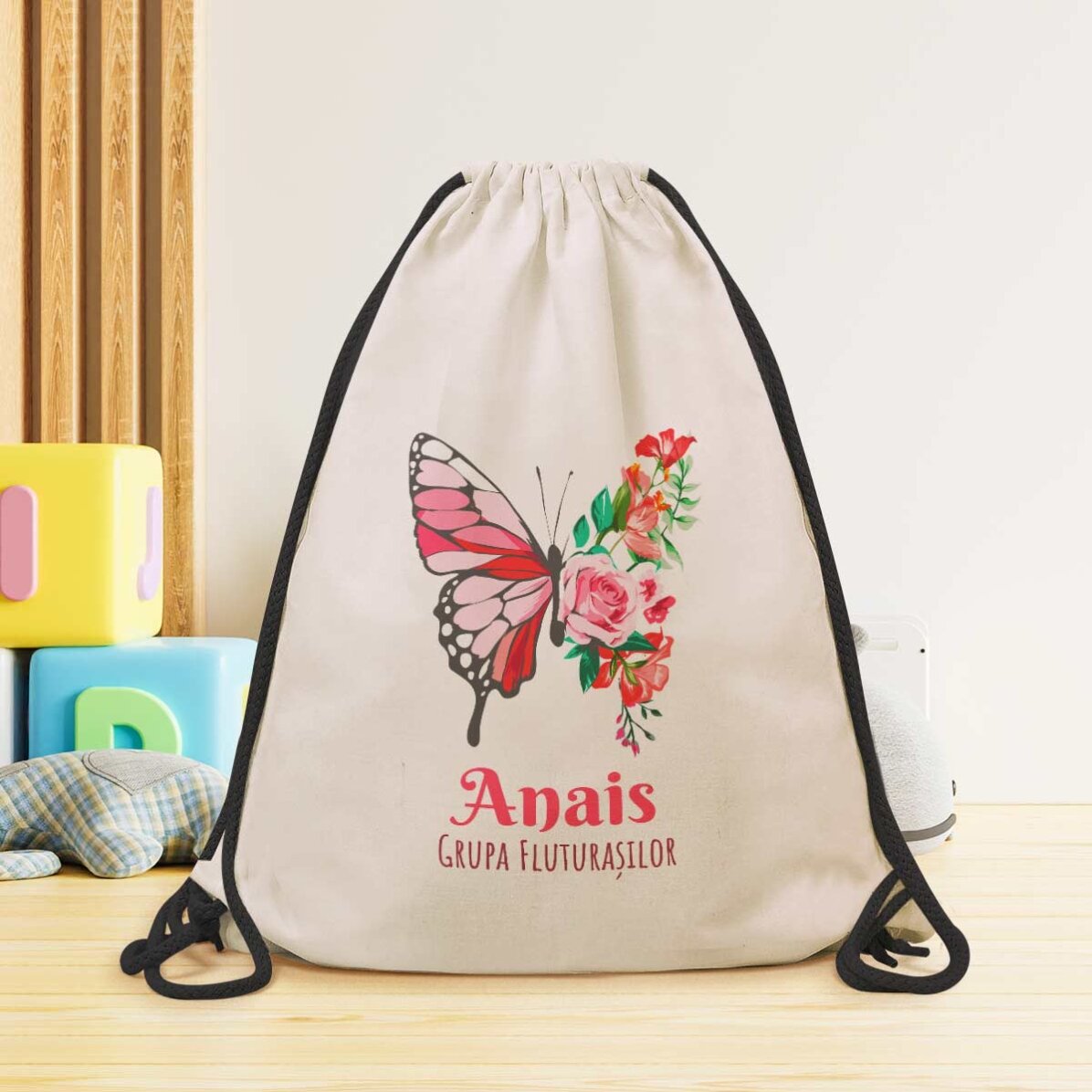 Rucsac personalizat cu text - Fluture colorat