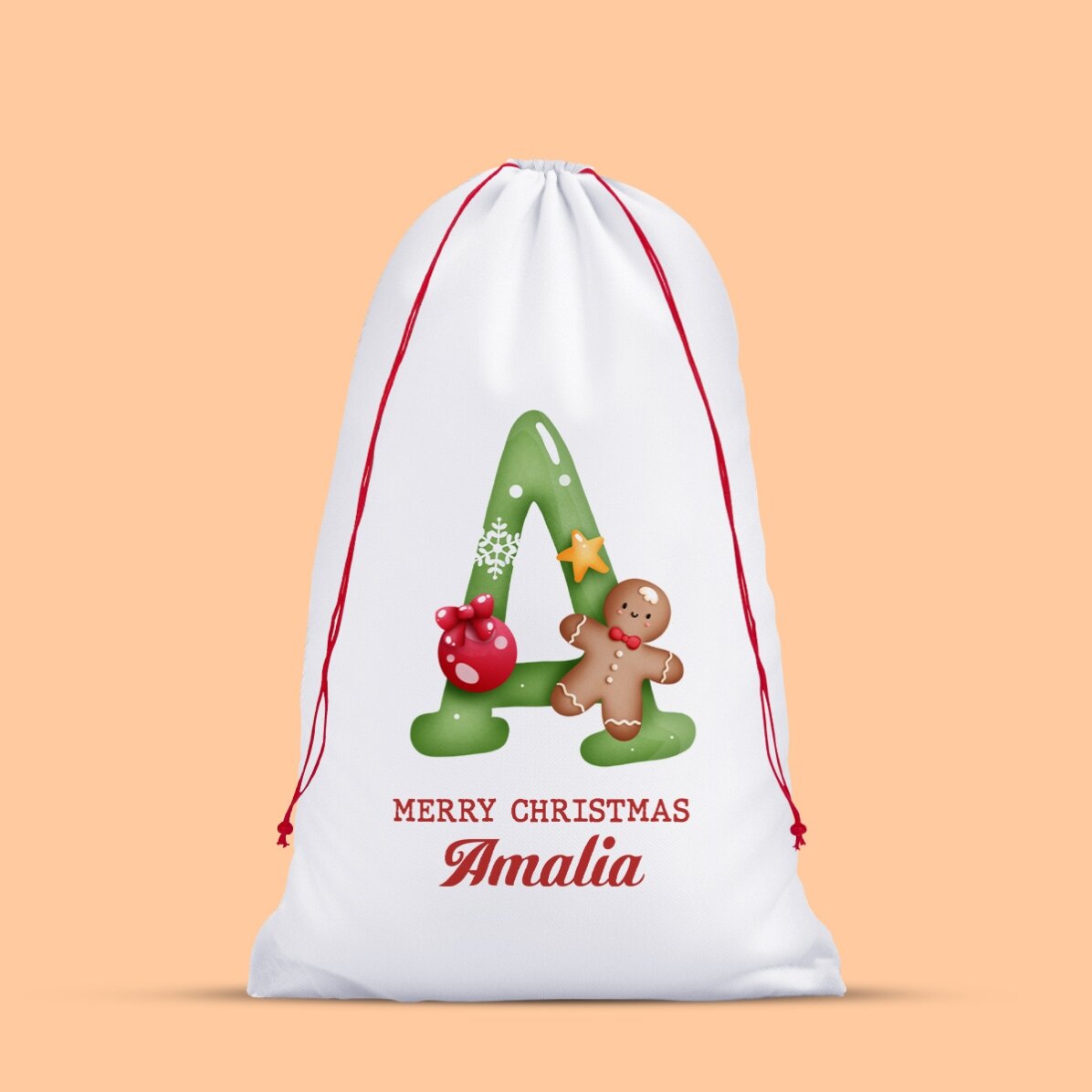 Sac alb pentru cadouri personalizat cu inițială și mesaj