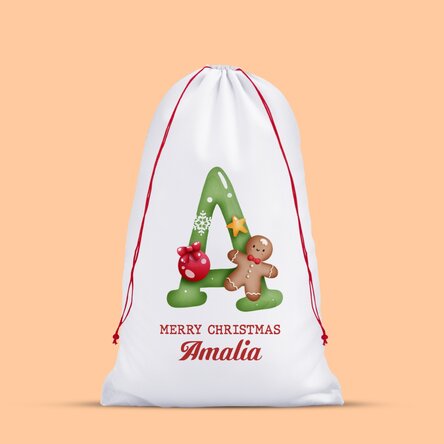 Sac alb pentru cadouri personalizat cu inițială și mesaj