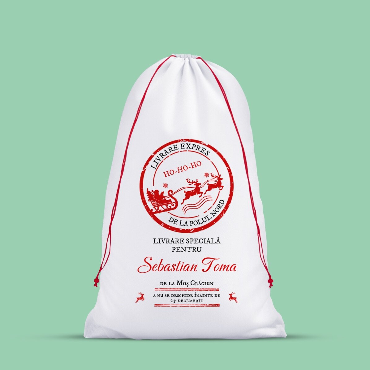 Sac alb pentru cadouri personalizat cu text - Livrare specială