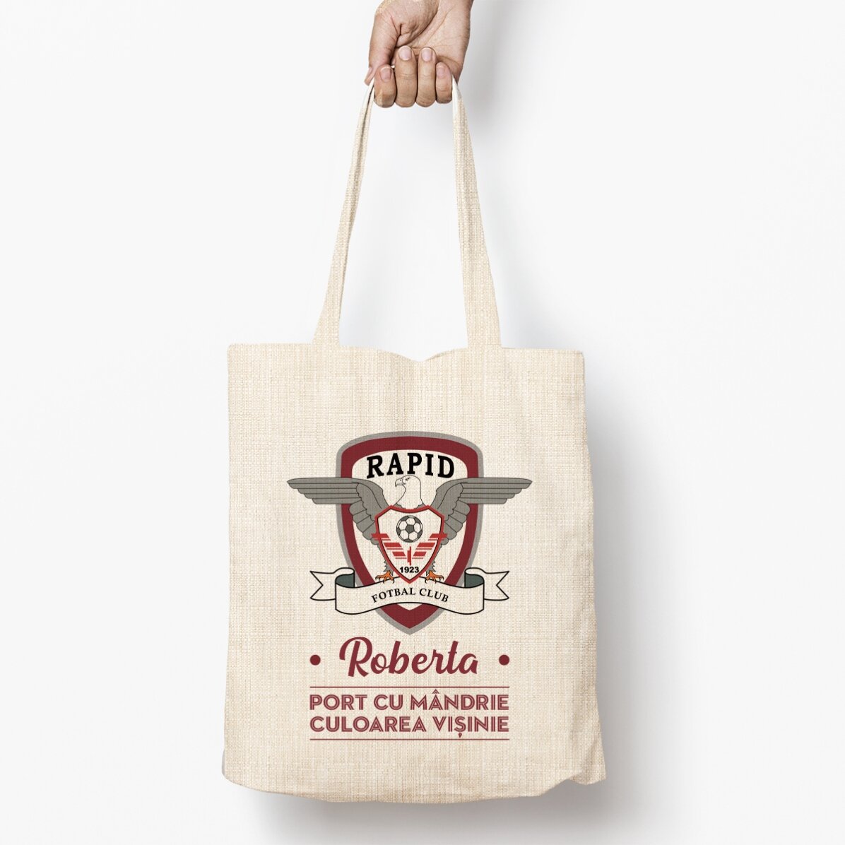 Sacoșă FC Rapid personalizată cu nume și mesaj