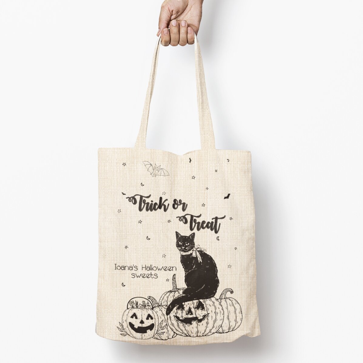 Sacoșă personalizată cu nume - Halloween cat
