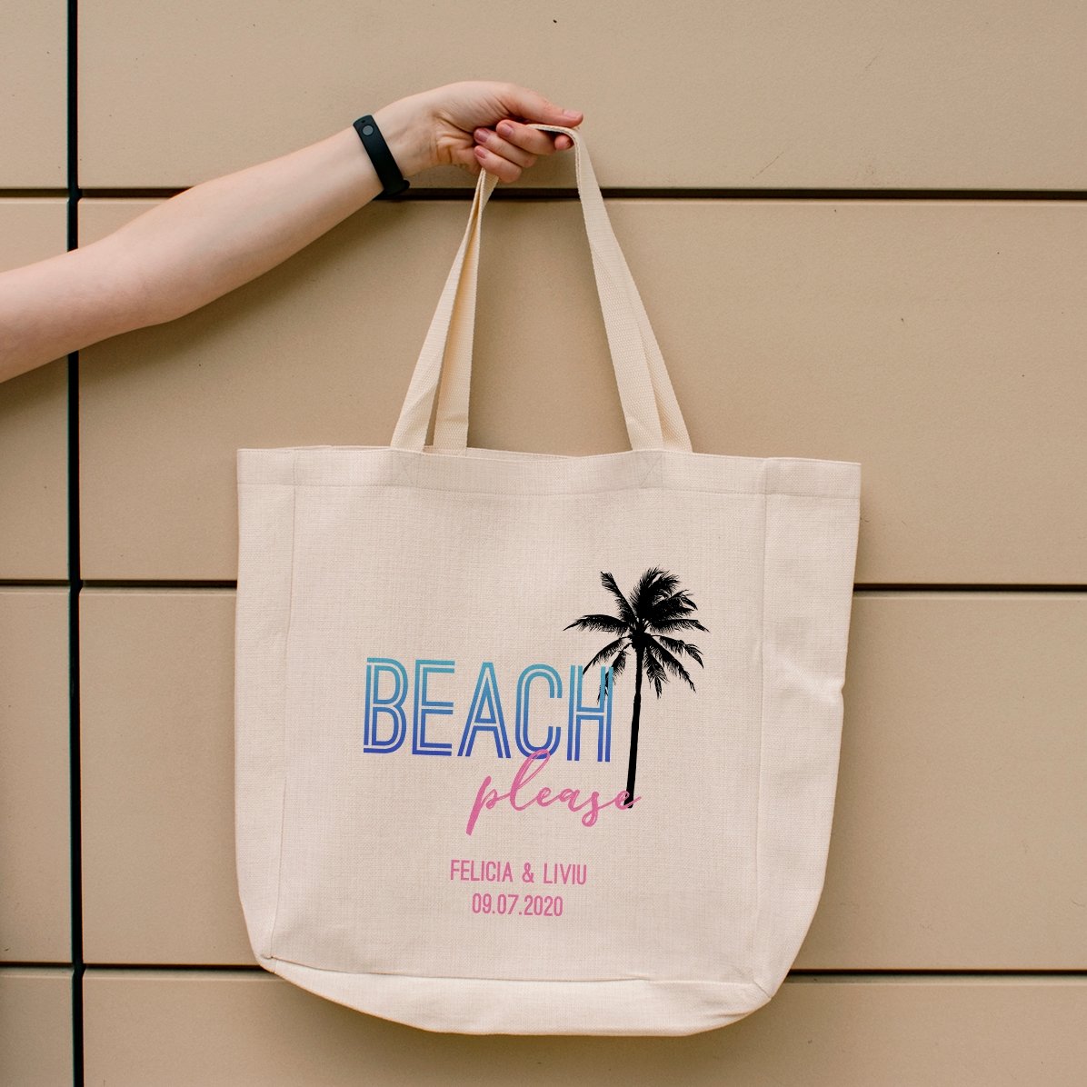 Geantă de plajă personalizată cu text - Beach please