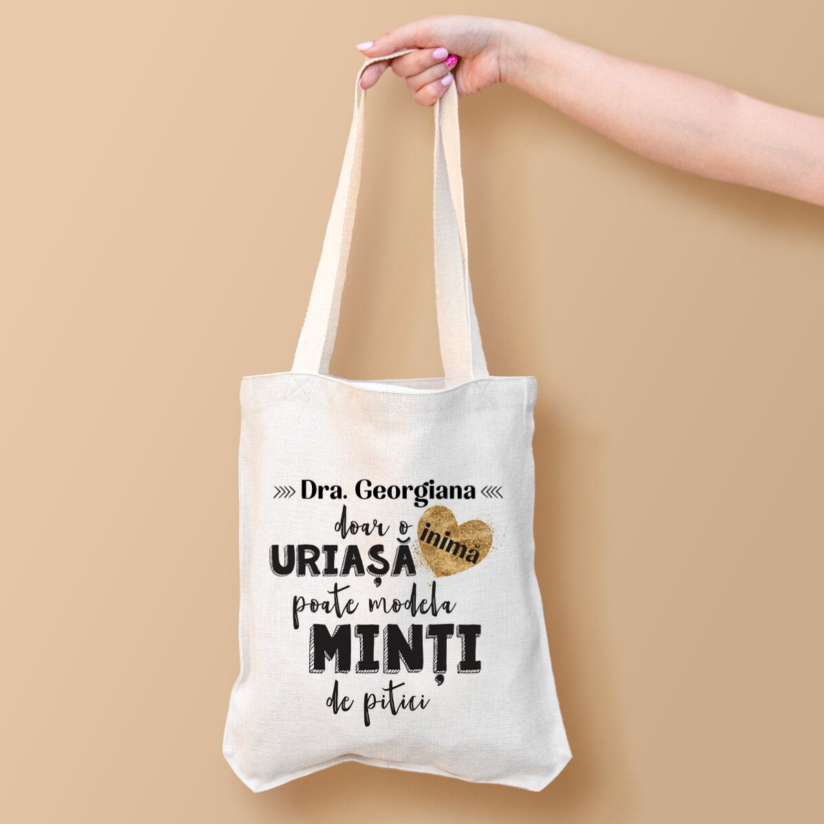 Sacoșă personalizată cu text - Inimă de profesor