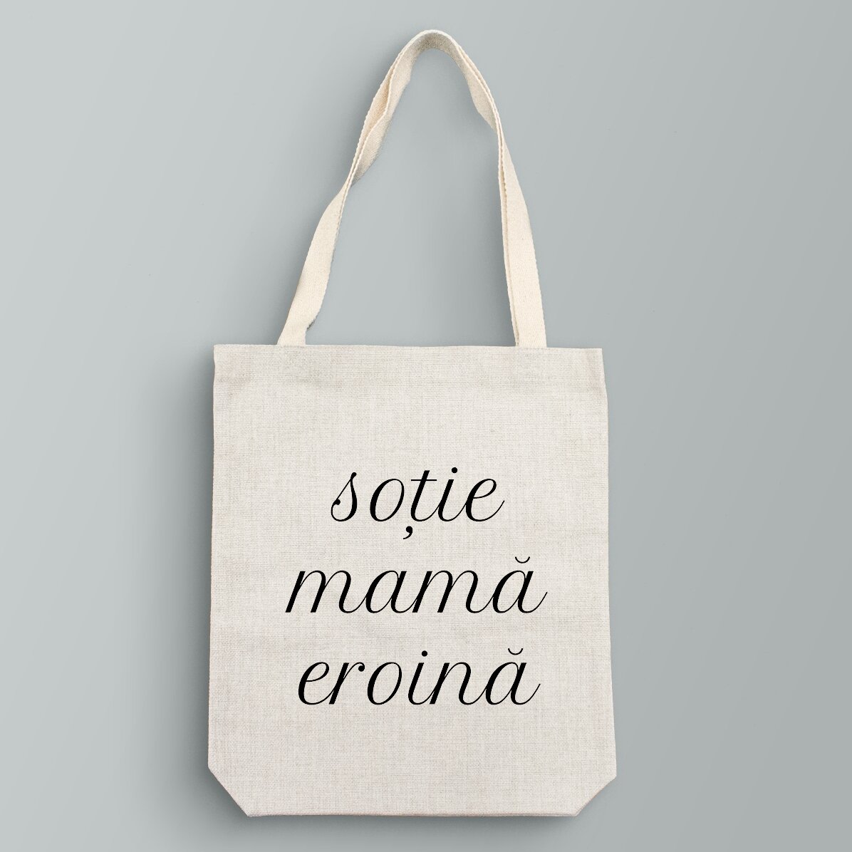 Sacoșă personalizată cu text - Soție, Mamă, Eroină.