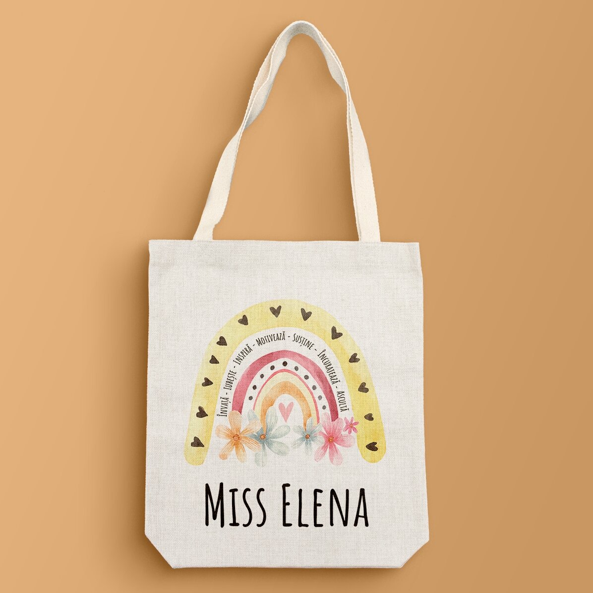 Sacoșă personalizată cu nume pentru învățătoare