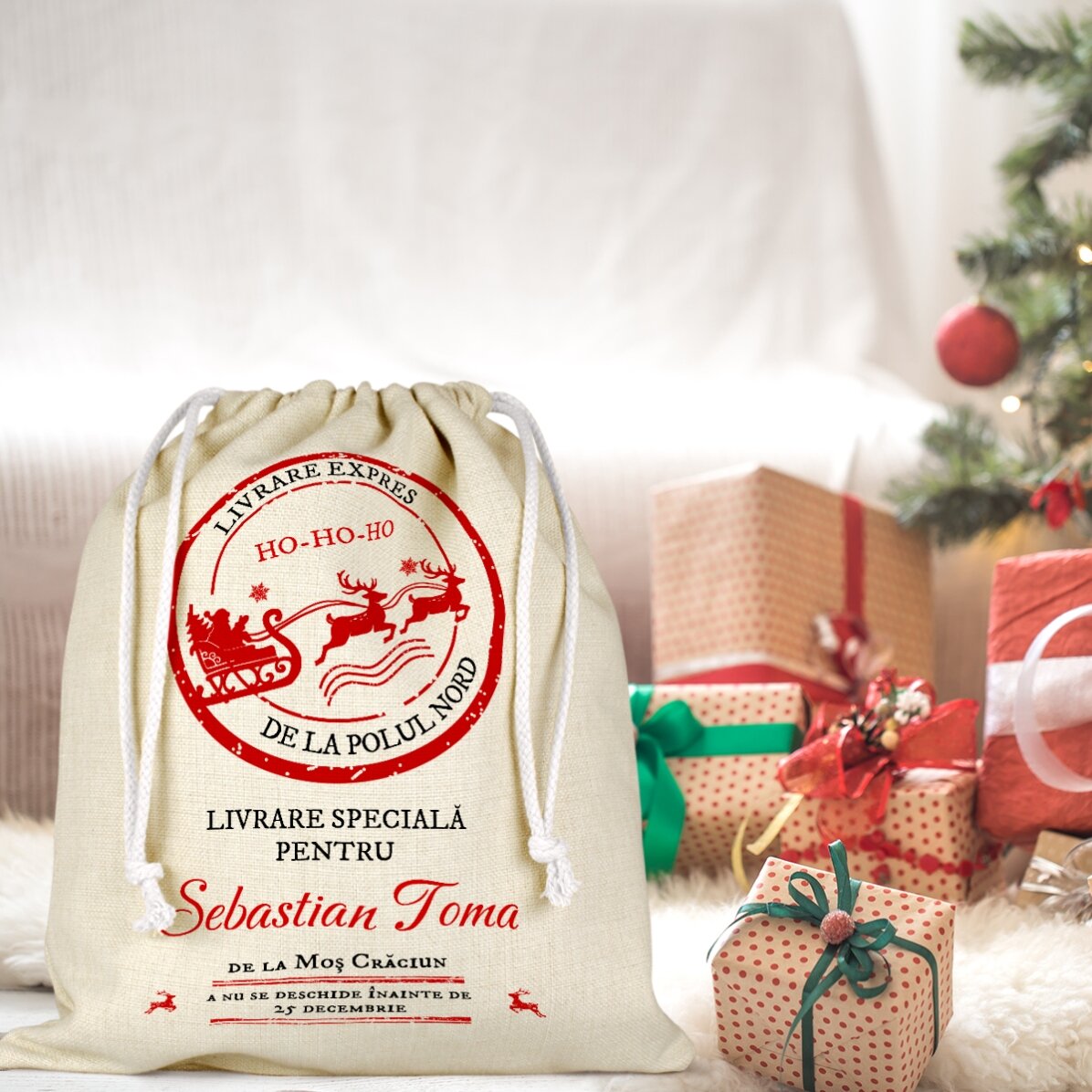 Săculeț mediu pentru cadouri personalizat cu nume - Livrare specială