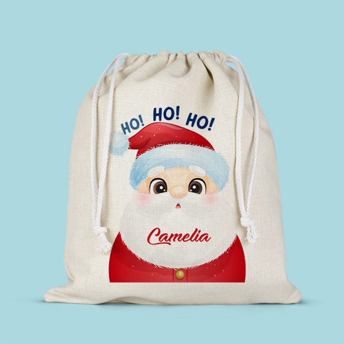 Săculeț mediu pentru cadouri personalizat cu nume - Moș Crăciun