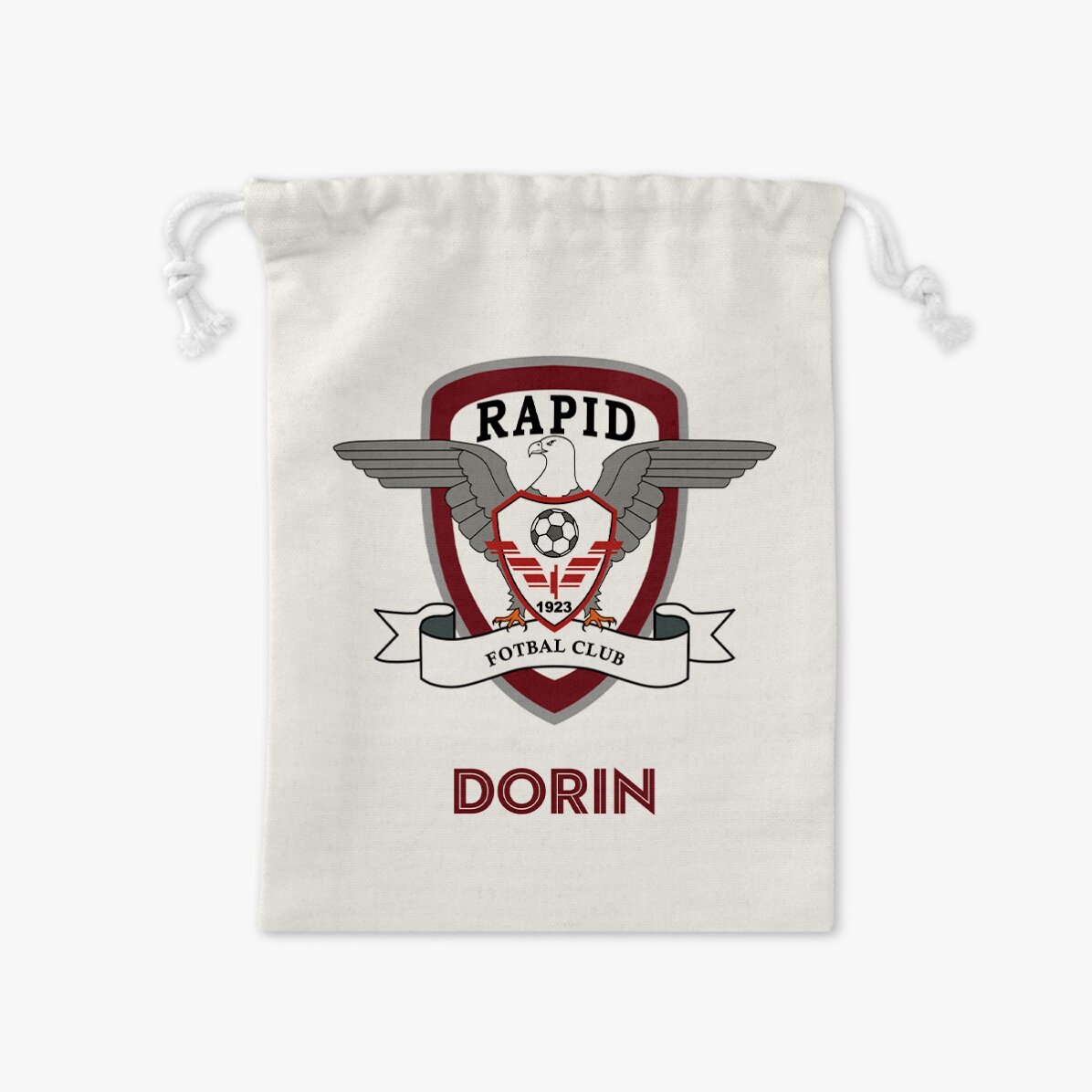 Săculeț mic pentru cadouri FC Rapid personalizat cu nume
