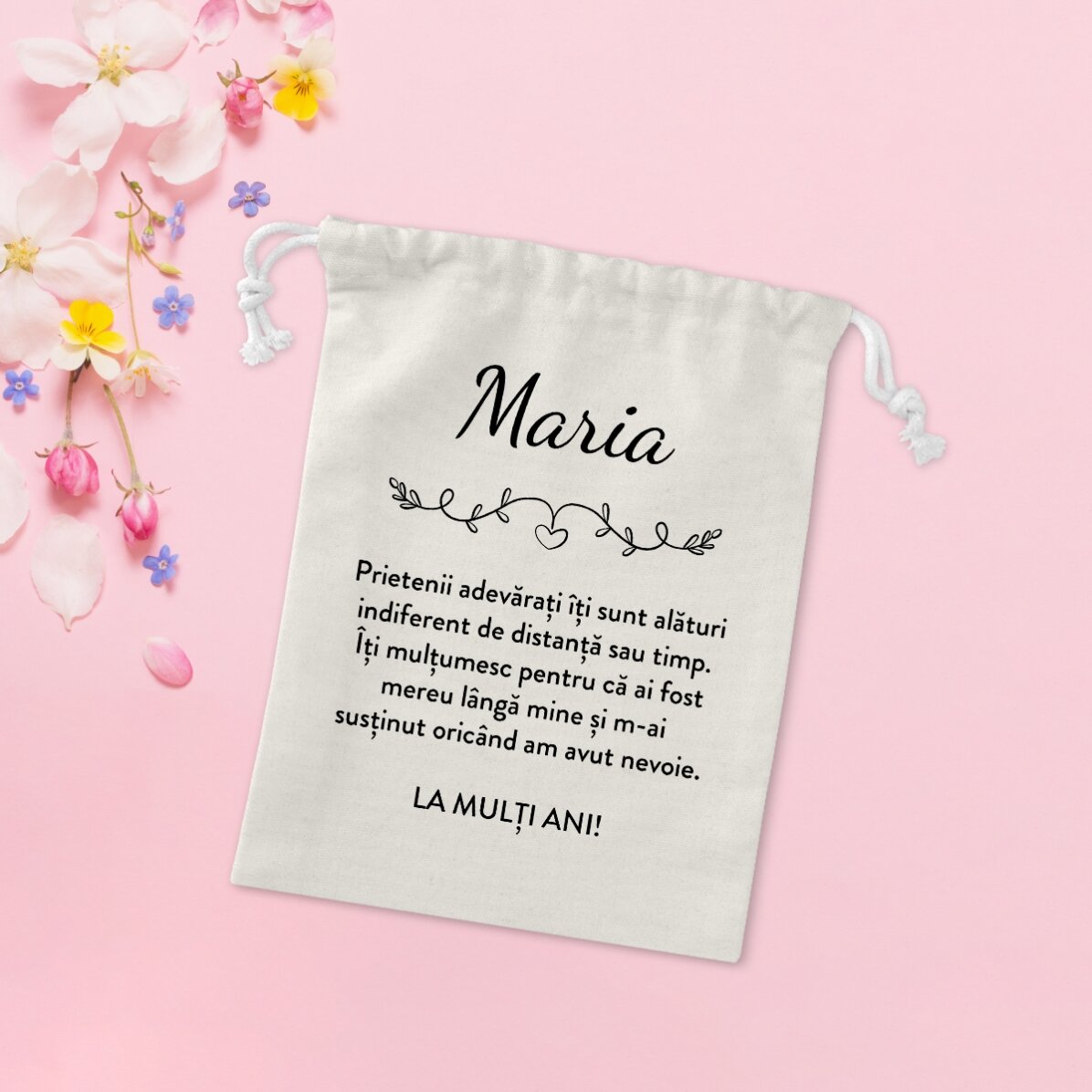 Săculeț mic pentru cadouri personalizat cu mesaj