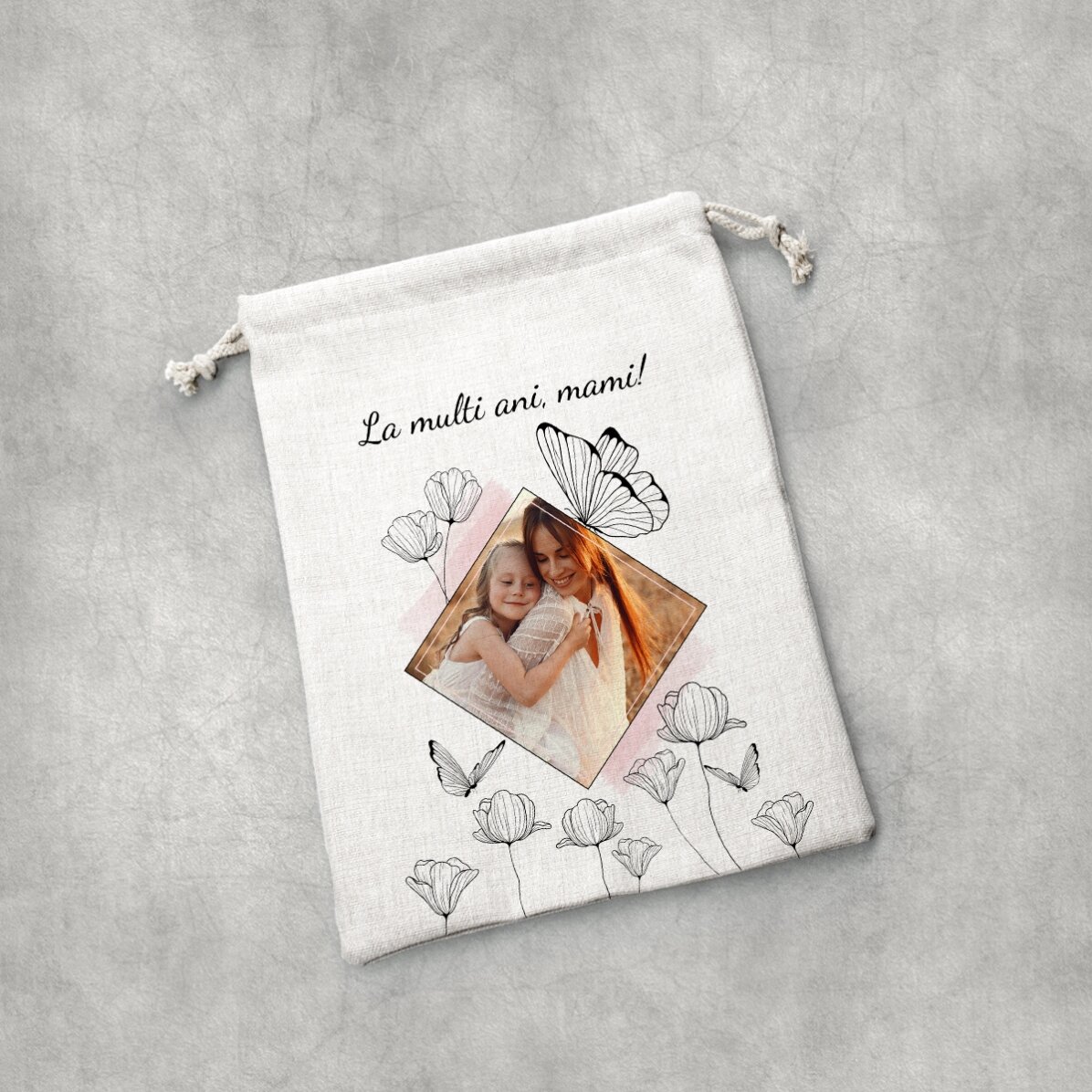 Săculeț mic pentru cadouri personalizat cu o poză și text - My dear