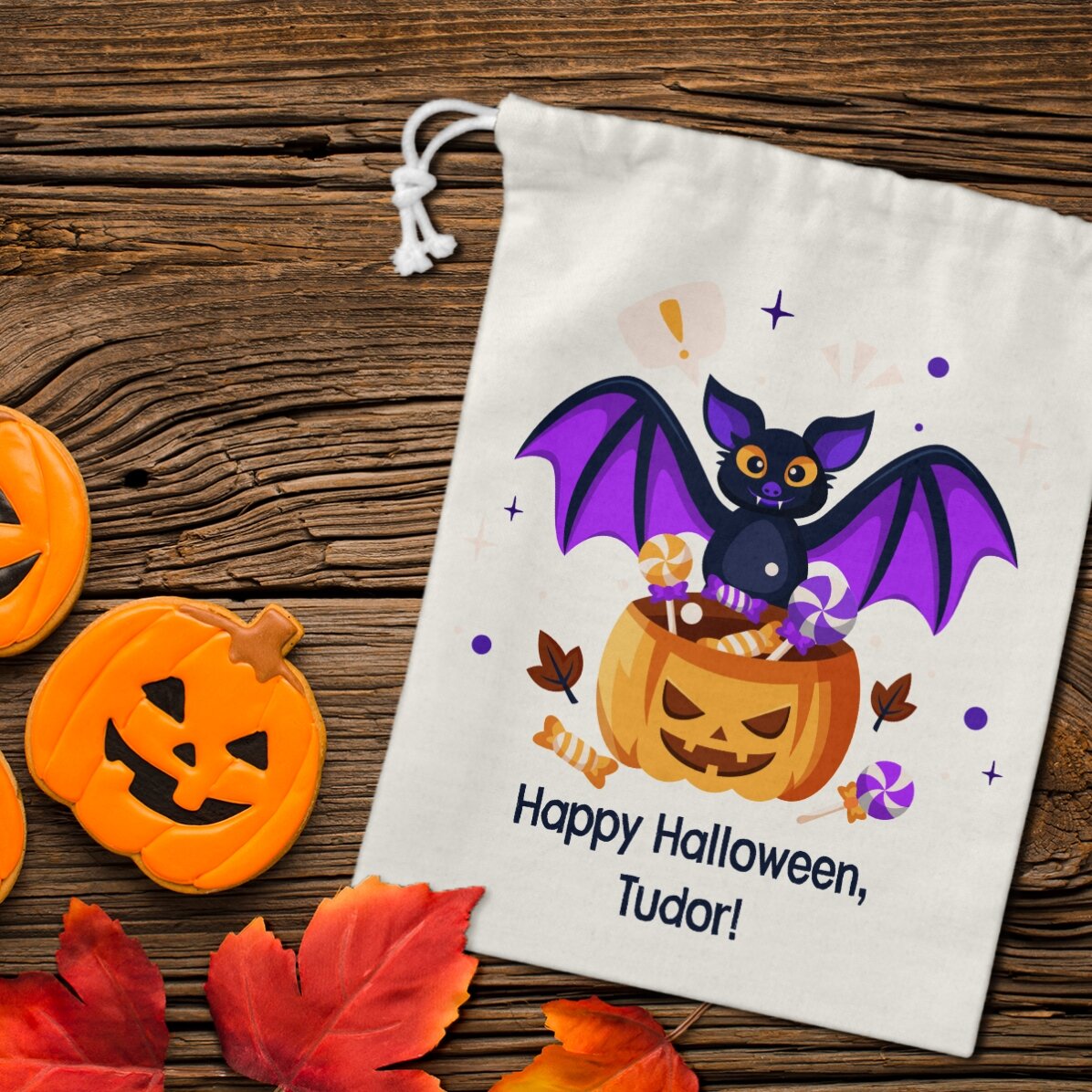 Săculeț mic pentru cadouri personalizat cu text - Halloween