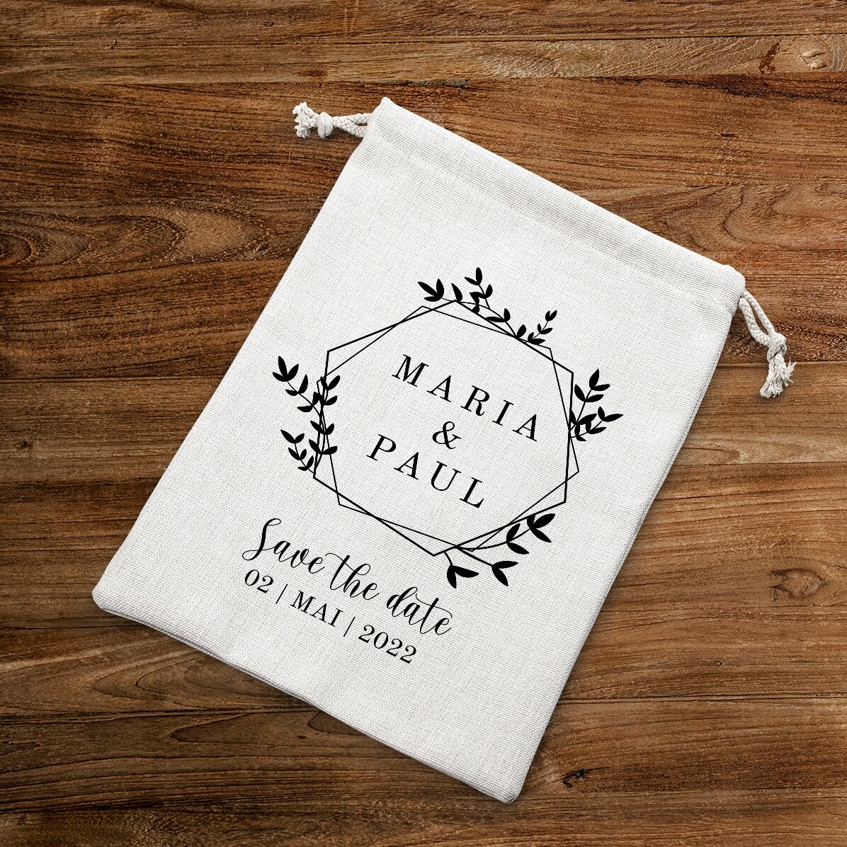 Săculeț mic pentru cadouri personalizat cu text - Save the date