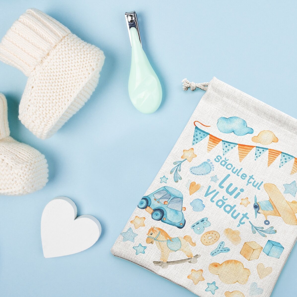 Săculeț mic pentru cadouri personalizat cu text - Watercolour