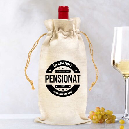 Săculeț personalizat pentru sticlă de vin cu mesaj - Pensionare