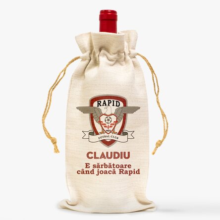 Săculeț personalizat pentru sticlă de vin FC Rapid - Nume și mesaj