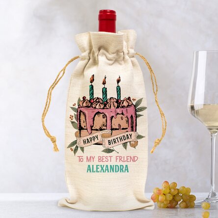 Săculeț personalizat pentru sticlă de vin - Happy Birthday Retro