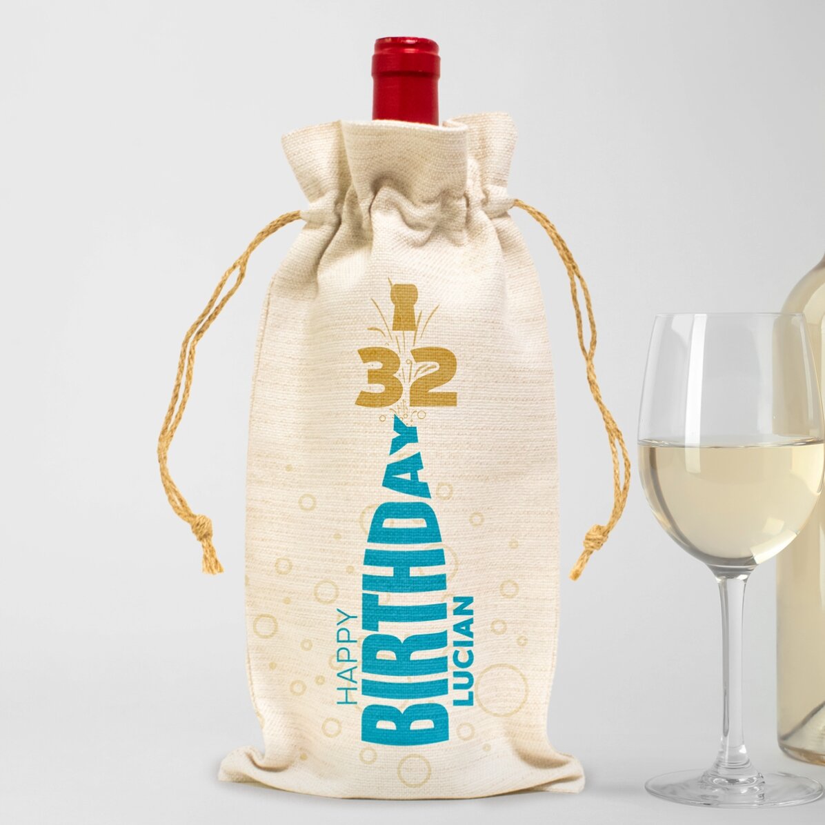 Săculeț personalizat pentru sticlă de vin - Happy Birthday