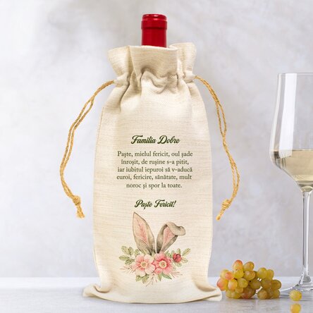 Săculeț personalizat pentru sticlă de vin - Iepuraș de Paște