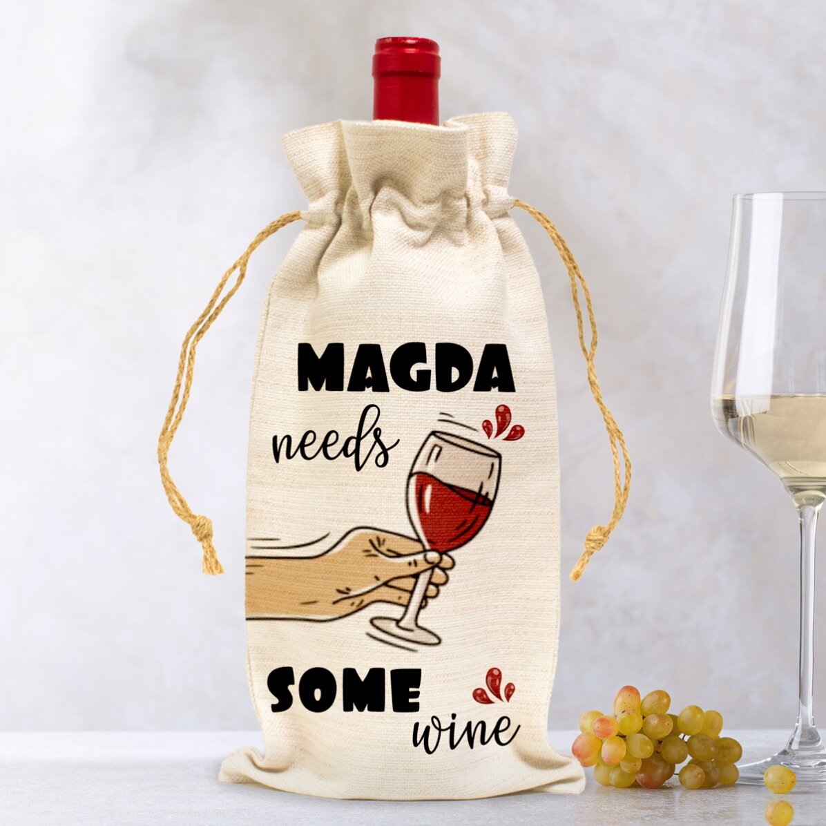 Săculeț personalizat pentru sticlă de vin - Need some wine