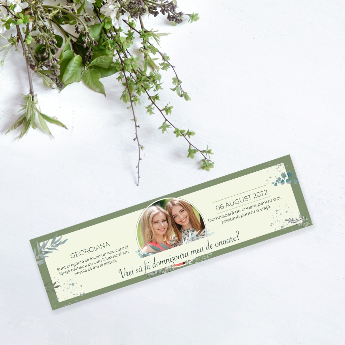 Semn de carte mărturie personalizat cu o poză și mesaj