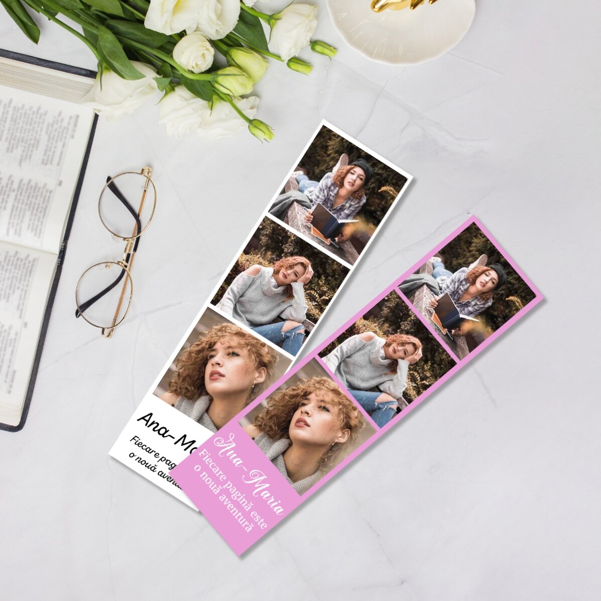 Semn de carte personalizat cu 3 poze și mesaj