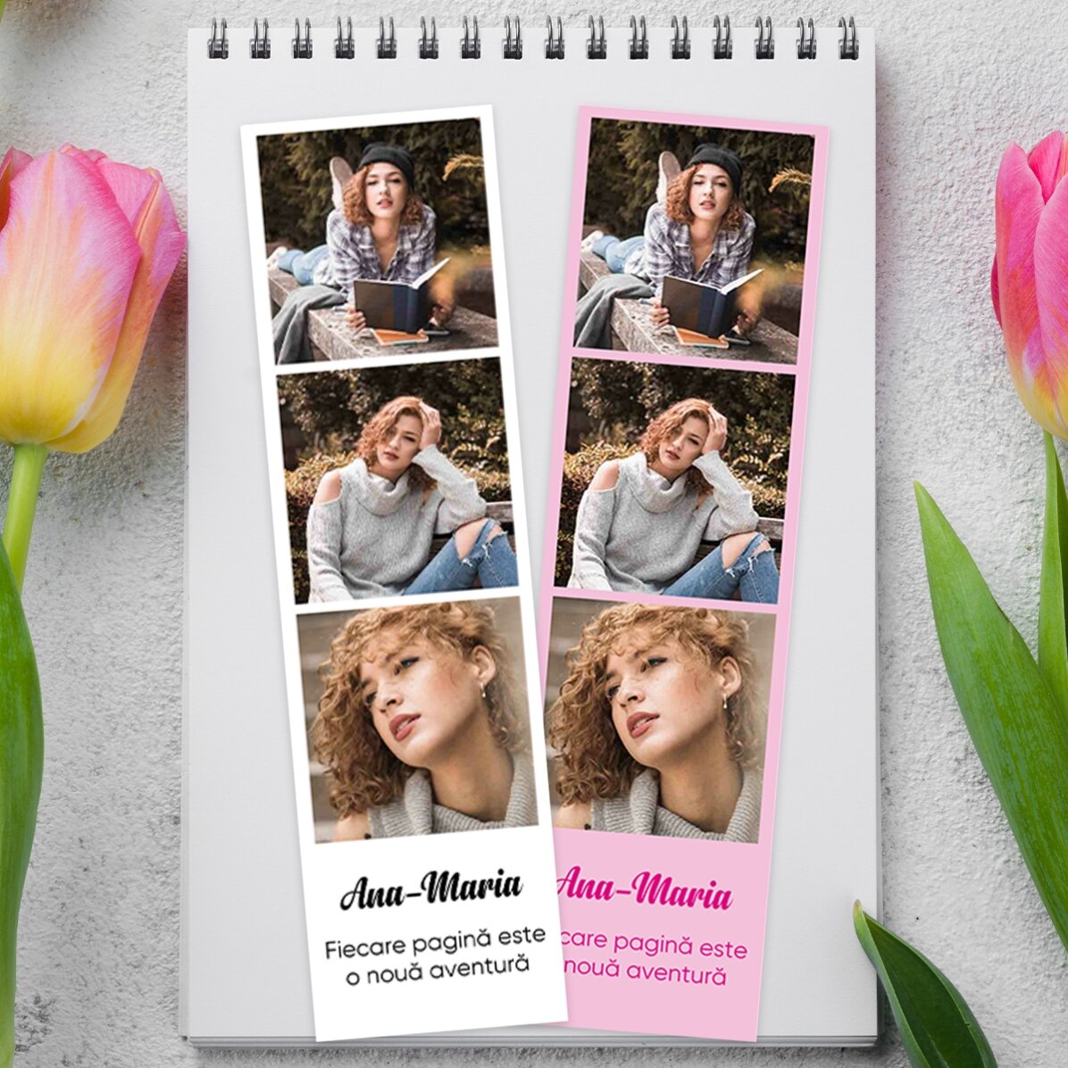 Semn de carte personalizat cu 3 poze și mesaj