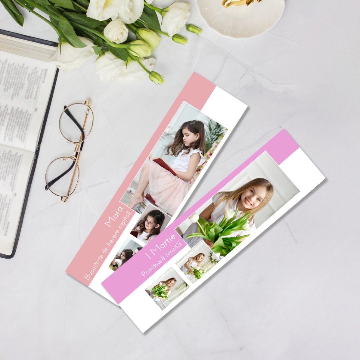 Semn de carte personalizat cu 3 poze și text - You are special