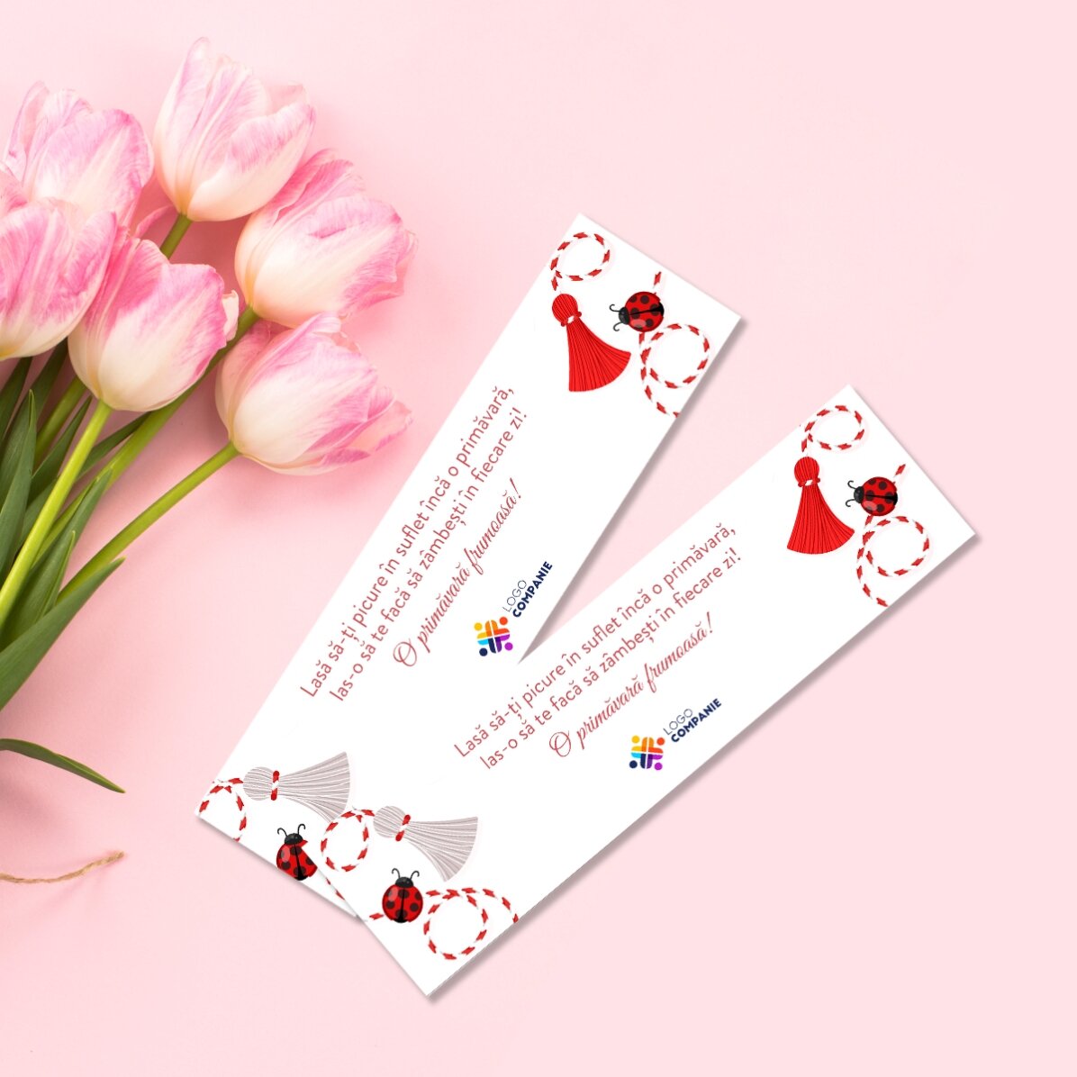 Semn de carte personalizat cu logo și mesaj - Mărțișor